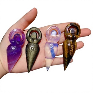 Assortiment de figurines de déesses en pierre naturelle sculptées, pour la fabrication de bijoux, vente en gros - Product Image 1