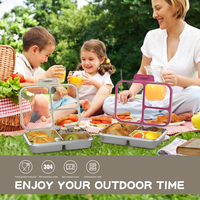Boîte à lunch en acier inoxydable et silicone à 3 compartiments, avec couvercle intérieur transparent amovible, chauffable au micro-ondes, boîte bento pour enfants
