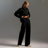 Européen Américain Automne Hiver Ensemble Deux Pièces Costume Tricoté Décontracté Col en V Pull Pantalon à Jambes Larges avec Imprimé Solide