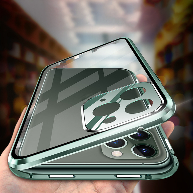 For iPhone Magnetic Case Tempered Glass Back Cover Double Glass Case for iPhone 15 14 13 12 11 XS Max X 8 Metal Frame Shell