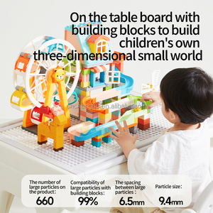 Mesa de bloques de construcción para niños, mesa de actividades sensoriales de aprendizaje de escritura para niños, mesa y sillas ajustables de altura de plástico para niños - Product Image 5