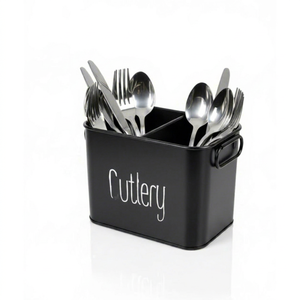 Porte-couverts rectangulaire en métal noir avec étiquette blanche pour la cuisine - Product Image 5