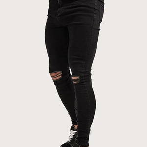 Pantalones vaqueros de mezclilla 100% algodón para hombre al por mayor, estilo casual, de cintura alta, desgastados, transpirables, lisos, con efecto lavado y rotos. - Product Image 4