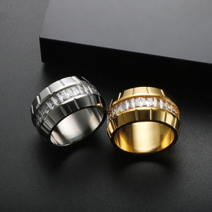 Anillo de acero inoxidable personalizado para pareja de adolescentes, anillo de circón circular de acero de titanio, piedra no caída, nuevo diseño - Product Image 5