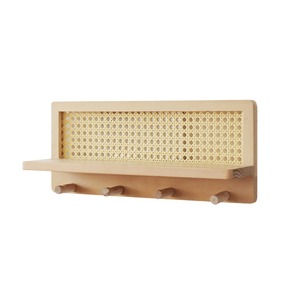 Wall Mounted Wood Key And Sunglasses Rack With <b>Shelf</b> And <b>Hooks</b> For Entryway Storage Natural Color Rectangle Shape - Product Image 4