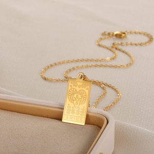 Colgante para collar del zodiaco para mujer, colgante cuadrado de acero inoxidable, 18K, 316L, 12 signos del zodiaco, de titanio - Product Image 6