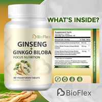 Comprimés de complément alimentaire à base de ginseng et d'extrait de ginkgo biloba, poudre de racine de ginseng rouge coréen pour adultes, non destiné aux enfants