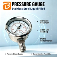 Valve Fitting SUS316L Stainless Steel Diaphragm Pressure Gauge Customize Pressure Range 1/4"NPT Thread Oil-Free Dry