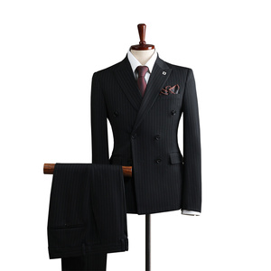 Costume <span class=keywords><strong>homme</strong></span> décontracté chic, coupe ajustée, croisé, avec fermeture éclair, en tissu peigné, devant plat, col en V, infroissable, respirant, 300g, grande taille - Product Image 2