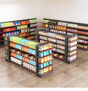 ออกแบบชั้นวางสินค้าแบบ 3 มิติ สำหรับมินิมาร์ท ชั้นวางโลหะแบบกอนโดลา ชั้นวางสินค้าซูเปอร์มาร์เก็ต 5 ชั้น ปรับแต่งได้ โซลูชั่นครบวงจร - Product Image 6