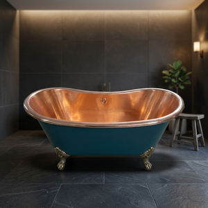 Baignoire autoportante en cuivre à pattes de chat, ovale, martelée, en métal, pour salle de bain domestique adulte - Indian Home Crafts - Product Image 3