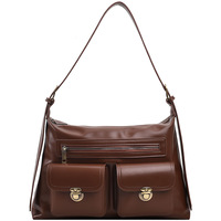 Sac à bandoulière multi-poches pour femme en cuir PU, sac hobo avec poches à rabat avant, doublure en toile, fermeture à glissière