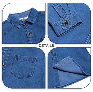 아이 소년과 소녀 청바지와 셔츠 1-14 년 소년 청바지 셔츠 전면 하나의 포켓과 옷깃 목 아기 워시 데님 셔츠 - Product Image 2