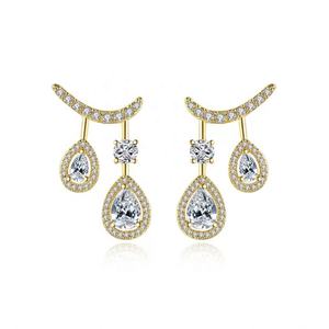 ต่างหูเม็ดเดี่ยวทำจากหินธรรมชาติขนาดเล็กทันสมัยสำหรับผู้หญิงต่างหูดีไซน์เรขาคณิตเครื่องประดับเจ้าสาวสีทอง18K สไตล์ยุโรปอเมริกัน - Product Image 1