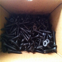 Vis à tête trompette noire pour plaques de plâtre, tailles M3 et M4, emballage en boîte, longueurs 25 et 12 mm, finition phosphate noire et plaquée