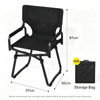 Chaise pliante de réalisateur noire avec table latérale, porte-gobelet, accoudoirs rembourrés, robuste pour le camping, la plage, la terrasse, le jardin, le pique-nique