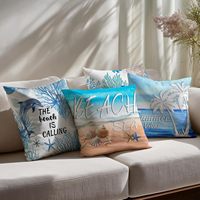 Housse de coussin de plage d'été 18x18, lot de 4, style nautique côtier, housse de coussin décorative pour l'extérieur, décoration intérieure