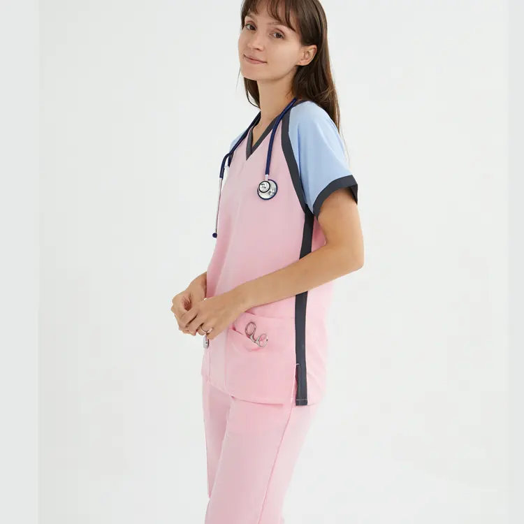 Doctor clothes short sleeved nurse drugstore overalls medical care Patchwork women scrub sets uniform