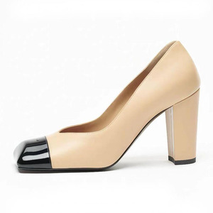 Big Size 45 Women Mixed Color Patchwork High Chunky Heels on Wide Fit Sandals Classic Square Toe Pumps - Product Image 4