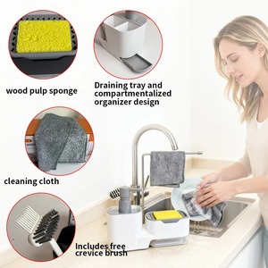 Multifunction <b>Kitchen</b> Bath Soap Dispenser Press Type Liquid Soap Pump Sink Organizer Sponge Holder Towel Rack with Drain Tray - Product Image 3