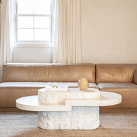 Table basse en travertin au design unique Table basse en travertin ovale en pierre beige marbre pour décor de salon