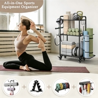 Support de rangement pour tapis de yoga CZFIT noir, équipement de sport, organisateur de rangement pour équipement de gym à domicile avec crochets et roulettes, personnalisable