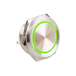 30mm לדחוף כפתור rgb מתכת תעשייתית 12vdc ip67 טבעת led ירוק מואר מתג