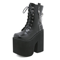 CHENO OEM Bottines à plateforme en PU noir à talons hauts élégantes en cuir pour femmes avec talons