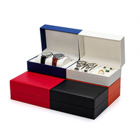 Boîte à montre en cuir haut de gamme avec logo personnalisé, couvercle rabattable, simple et luxueuse, en papier, pour couple, étui de rangement pour montres, emballage de luxe, cadeau de bijoux