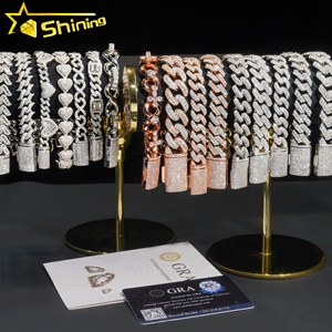 तेजी से शिपिंग थोक मूल्य स्टर्लिंग सिल्वर 925 आइस्ड आउट फाइन हिप हॉप ज्वेलरी वीवीएस मोइसानाइट डायमंड क्यूबन लिंक ब्रेसलेट चेन - Product Image 4