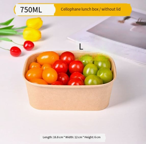 กล่องอาหารกลางวันแบบใช้แล้วทิ้งทำจากกระดาษคราฟท์พร้อมฝาปิด ขนาด 750 มล. รูปทรงสี่เหลี่ยมผืนผ้า สำหรับปิกนิก แคมป์ปิ้ง ใส่ผลไม้ สลัด กล่องกระดาษสำหรับใส่อาหารกลับบ้าน - Product Image 1