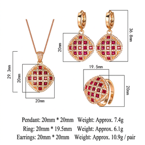 Juego de Anillo, Collar y Aretes Geométricos Cuadrados con Circonitas Rojas y Micropavé, Chapado en Oro sobre Cobre, Estilo Minimalista y Ecológico, para Boda - Product Image 4