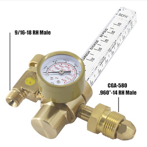 Regulador de Gas Argón WQ001 9/16-18 RH Macho CGA-580 .960"-14 RH Macho con Medidor de Flujo de Doble Tubo para Soldadura - Product Image 1