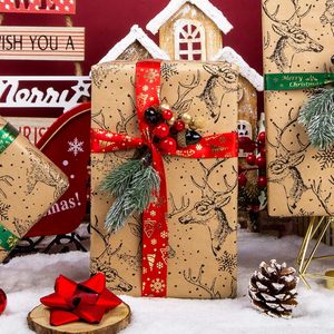 Kraft Christmas <b>Wrapping</b> <b>Paper</b> Roll 17 Inch X 33 Feet Vintage Deer Snowflakes Print Brown Packaging <b>Paper</b> - Product Image 2