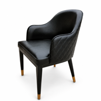 Fauteuil de salle à manger moderne rembourré en gros, chaise en similicuir noir avec coutures losanges pour projets de banquets et bistrots
