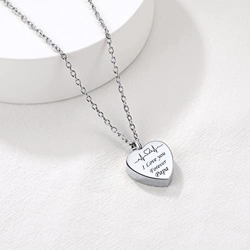 Stainless Steel Heart Cremation Necklace For Ashes - Engraved 'I Love You Forever', Waterproof, Includes Funnel Kit