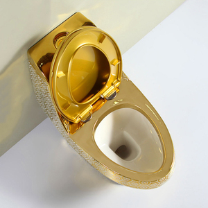 Siège de toilette Gabinetto Lavatorio Inodoro Commercial Traditionnel à double chasse Siège de toilette sanitaire doré et évier de luxe - Product Image 3
