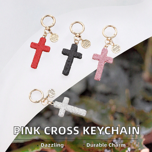 Vente en gros de porte-clés croix chrétienne pendentif en diamant avec strass cristal rose Jésus chien léger pour fille <span class=keywords><strong>sac</strong></span> à <span class=keywords><strong>main</strong></span> portefeuille bijoux - Product Image 4