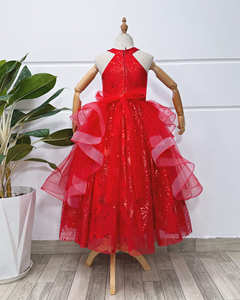 Robe rouge de haute qualité avec impression longue queue Vêtement le plus vendu au Vietnam pour les fêtes d'enfants Anniversaires Événements - Product Image 1