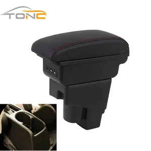 TONC सस्ते कीमत चमड़े armrest बॉक्स कार सेंटर कंसोल संग्रहण बॉक्स के साथ यूएसबी के लिए होंडा जैज 2007 के लिए