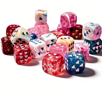 Dés en plastique personnalisés avec logo, 16 mm, 1-12, cube en plastique marbré rose et blanc, dés en forme de cœur D6 pour accessoires de jeu