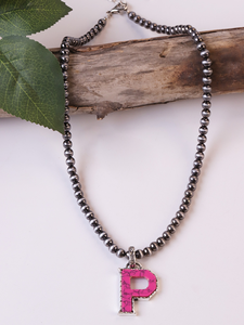 Collana di perle Navajo con lettera turchese con perline per donna <span class=keywords><strong>nome</strong></span> semplice collana di perline di moda placcata in argento paese occidentale - Product Image 5