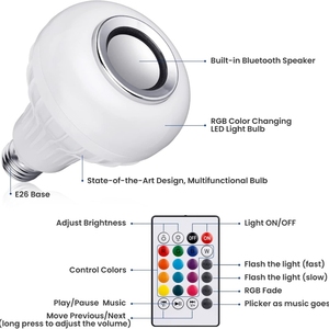 Bombillas Inteligentes <span class=keywords><strong>con</strong></span> Cambio de Color y Altavoz de <span class=keywords><strong>Música</strong></span>, Luz RGB, Funcionan <span class=keywords><strong>con</strong></span> Aplicación para Sala de Estar y Baño - Product Image 5