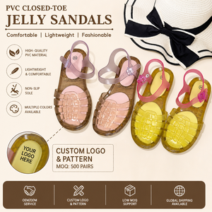Sandales plates en PVC pour femmes, style pêcheur, avec bride en T et design tressé, antidérapantes et imperméables, tendance mode estivale, vente en gros - Product Image 1