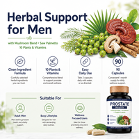 Complément Alimentaire Herbal pour Hommes en Capsules – 10 Plantes, Vitamines, Mélange de Palmier Nain et Champignons – 90 Capsules pour l'Énergie