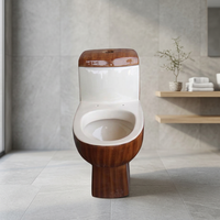 Juego de Baño Completo de Cerámica con Inodoro de Una Pieza de Doble Descarga y Lavabo con Pedestal en Colores Madera