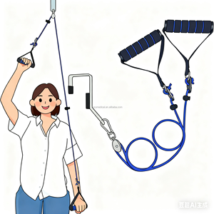 Set de Poleas para Ejercicio sobre Puerta - Diseño Desmontable - Capacidad de 20 kg - Metal Cromado Resistente - Asas Acolchadas Cómodas para Terapia - Product Image 1