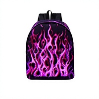 Ensemble de sac à dos 3-en-1 personnalisé Purple Flame, sac d'école imperméable à fermeture éclair, sac à bandoulière assorti, trousse à crayons