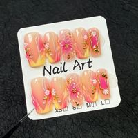 TSZS Faux Ongles d'été faits main à presser, roses, avec breloques 3D en forme de fleur et de coquillage en alliage, réutilisables, courts, carrés, en acrylique
