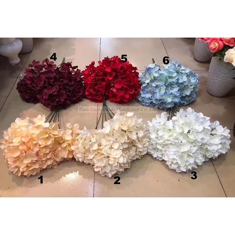 LF775-9 Mode fête de mariage décoratif artificiel bleu hortensia fleurs en soie en gros